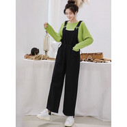 蘭威費(fèi)雷小紅書(shū)爆款秋季褲子背帶褲女學(xué)生韓版寬松高腰九分直筒闊腿工 829單件黑色背帶褲 S