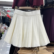 汐渝松弛感針織百褶短裙2025秋冬新款字顯瘦純色大擺半身裙女708 奶杏色 均碼