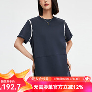 雲(yún)上生活「懶懶裙」撞色貝殼繡連衣裙慵懶T恤裙夏女L8365X 藏青色 L