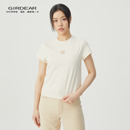 哥弟（GIRDEAR）女裝2025新款綻放系列玫瑰花圖案純棉薄款短袖T恤女1300996 米色 XL (5碼)
