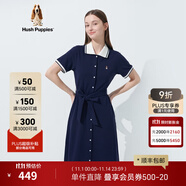 暇步士（Hush Puppies）女裝夏復(fù)古休閑運(yùn)動(dòng)系帶修身Polo連衣裙 196深藍(lán) S