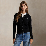 Polo Ralph Lauren拉夫勞倫 女士開衫毛衣 絞花針織棉質(zhì)圓領(lǐng)針織衫 休閑秋冬保暖 馬球黑 XS