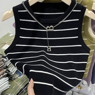 俞兆林（YUZHAOLIN）防走光條紋針織小吊帶背心女裝寬肩帶內搭打底衫修身上衣 YZL-DD229【黑色白條紋】 均碼