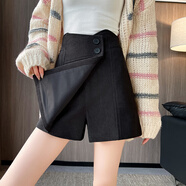 蕓玫兒（yunmeier）半身裙2025年秋冬裝新款裙子通勤韓版燈芯絨裙褲女外穿冬季不規則 黑色 S