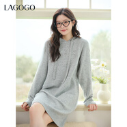 LAGOGO魅力淺灰連帽毛衣連衣裙女拉谷谷2025年冬新款溫柔針織裙子 淺灰色 M