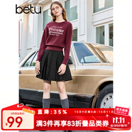 百圖betu女裝秋新款毛針織衫美式學院風字母提花針織毛衣2309T27 酒紅 L