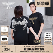 BOY LONDON【金翼鎖鏈】夏季短袖情侶款翅膀燙金潮牌圓領(lǐng)T恤N01918 黑印銀N01918 經(jīng)典升級 S