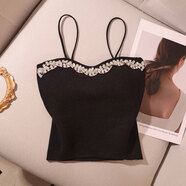 鑲鉆背心甜辣一字肩抹胸上衣女主播衣服性感御姐裹胸高級美背吊帶 純黑色吊帶款式 L 均碼