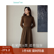 茵曼（INMAN）2025秋冬女裝新款燈芯絨連衣裙新品長袖休閑針織禮服中長裙子 咖啡色 L