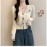 俞兆林（YUZHAOLIN）短款針織衫毛衣外套女2025秋冬新款裝針織開(kāi)衫內搭小香針織上衣女 淺米色 M