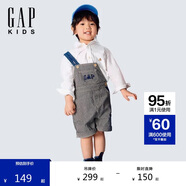 GAP男幼童2025春季新款棉質(zhì)logo條紋牛仔背帶褲兒童裝短褲676136