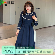 惟友大碼女裝連衣裙胖妹妹冬裝胖mm200斤復(fù)古條絨娃娃裙子 藍(lán)色 4XL 【尺碼偏大】 建議190-220斤