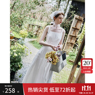 范思藍恩腰精裙系列 白色無袖吊帶連衣裙女夏法式領證小白裙2048 象牙白 S