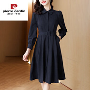 皮爾卡丹（pierre cardin）女士輕奢感連衣裙秋季新款小個(gè)子收腰正式場(chǎng)合氣質(zhì)豎條紋裙子 條紋 今年流行的輕奢品牌 M 建議90-105斤