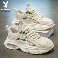 花花公子（PLAYBOY）老爹鞋男鞋2025秋冬季鞋子男士厚底休閑氣墊運動(dòng)鞋 時(shí)尚米白44