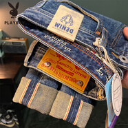 花花公子（PLAYBOY）紅邊布赤耳丹寧牛仔褲男九分褲春秋款美式修身小直筒長(cháng)褲秋季 藍色 秋冬長(cháng)褲 29 碼 腰二尺二 建議體重110-119斤