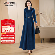 帝弗·潤(rùn)馳氣質(zhì)高貴金貂藏青色修身毛呢裙內(nèi)搭長(zhǎng)款加厚冬季連衣裙 孔雀藍(lán) 2XL