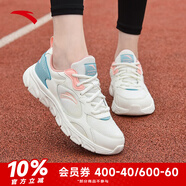 安踏漫步運(yùn)動(dòng)鞋女鞋女士秋季款皮網(wǎng)面透氣輕便防潑水軟底跑步鞋子女 (網(wǎng)面)白粉/蟹殼-1 38