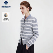 Navigare意大利小帆船女25年新款全羊毛條紋針織開(kāi)衫羊毛衫外套2334095501