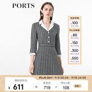PORTS寶姿女裝 秋冬新品收腰氣質連衣裙ALL9D016JFE033 黑色格子 L (8)