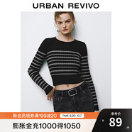 UR冬季新款女裝時(shí)尚撞色條紋坑條軟糯針織衫UYY940089 黑色條紋 M