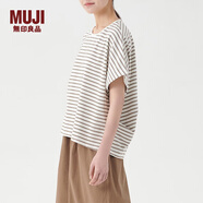 無印良品（MUJI）女式 棉天竺蝙蝠袖T恤 休閑百搭 BB10CC3S 深咖啡色條紋 S