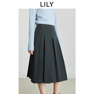 LILY2025冬新款女裝格雷系加絨彈力氣質(zhì)通勤灰色A字半身裙百褶裙 501灰色 S