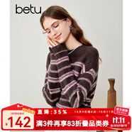 百圖betu女裝秋冬新款毛衣經(jīng)典圓領時髦條紋寬松套頭毛衫2310T39 咖啡色 XS