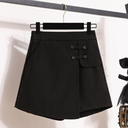 歌班婭2025秋新款寬松大碼松緊腰毛呢女短裙褲胖MM洋氣高腰韓版打底靴褲 黑色 L (建議80-100斤)