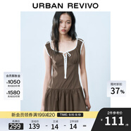 UR2025春季新款女裝撞色蕾絲飄帶U領(lǐng)無袖修身連衣裙UYY750014 深棕色 (偏短) M