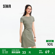 森馬（Semir）連衣裙女收腰T恤裙小心機(jī)夏季2025新款繡花圓領(lǐng)短裙簡約休閑 橄欖綠A41805 M