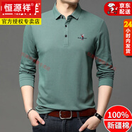 恒源祥100新疆純棉T恤男士長袖t恤翻領(lǐng)polo衣衫春秋薄款中年爸爸秋季休 8801豆綠長袖 170120斤-140斤