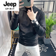JEEP SPIRIT歐洲站純色衛(wèi)衣男春秋冬季新款潮流上衣半高領(lǐng)長袖T恤德絨打底衫 黑色 2XL