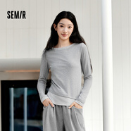 森馬（Semir）長(cháng)袖T恤女不對稱(chēng)假兩件2025秋季新款小心機修身拼色衣服百搭 灰色調00322 S