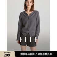 ELLE【100%綿羊毛】簡約氣質(zhì)毛針織衫女2025秋裝新款圓領(lǐng)毛衣開衫 深灰色 M