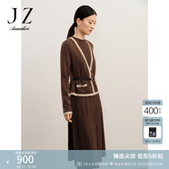 玖姿·安娜蔻浪漫香風(fēng)半高領(lǐng)羊毛壓褶毛衫連衣裙女冬款 咖啡 2XL