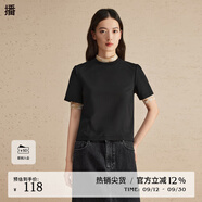 播圓領(lǐng)T恤2024春季新款休閑短款修身內(nèi)搭基礎(chǔ)短袖上衣DDR1YD5135 K40玄黑 玄黑 S