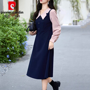 皮爾卡丹（pierre cardin）假兩件連衣裙子女士裝春秋冬2025年新款時(shí)尚流行顯瘦氣質(zhì)長(cháng)袖裙子 寶藍色 S (90斤以下)