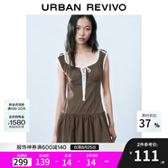 UR七夕2025春季新款女裝撞色蕾絲飄帶U領(lǐng)無袖修身連衣裙UYY750014 深棕色 (偏短) L