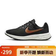 耐克NIKE跑步鞋女子透氣REVOLUTION 6低幫運(yùn)動(dòng)鞋DC3729-009黑金35.5