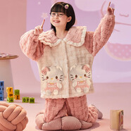 兒童奶龍睡衣秋冬季法蘭絨加厚睡衣女童珊瑚絨初中生家居服中大童 YM3512KT貓 娃娃領(lǐng) 110 童10碼建議身高105-115CM