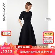 朗姿【Basic衣櫥】小香風(fēng)法式赫本風(fēng)波點(diǎn)裙子女夏新款連衣裙 黑色2 S