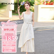 Ehangy輕奢品牌連衣裙女2025夏季新款波點(diǎn)背帶假兩件高級感收腰時(shí)尚裙子 白色 M
