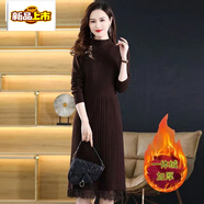 初徑圣誕戰袍一體絨加絨加厚連衣裙冬天長(cháng)款針織保暖防寒復古新年戰袍 咖啡色 M 90-100