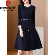 皮爾卡丹（pierre cardin）法式氣質(zhì)高級感長(cháng)袖連衣裙女春秋季大碼收腰遮肚顯瘦高端歐貨裙子 藍色 【今年流行漂亮裙子/高端連衣裙奢華/氣質(zhì)高級 M 【90-100斤】