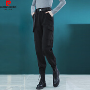 皮爾卡丹（pierre cardin）純·棉加絨工裝褲女秋冬新款小個(gè)子哈倫褲運動(dòng)休閑束腳褲老爹褲子 黑色(春秋款) 3XL 31 【適合140/150斤】