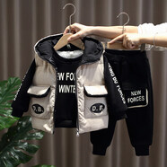 巴拉皮皮（Balapipi）童裝男童套裝冬裝兒童寶寶加絨衛(wèi)衣洋氣嬰幼兒小孩衣服冬季三件套 東布款 （加絨加厚三件套） 120 碼（建議4-5周歲）