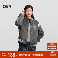 森馬（Semir）外套女刺繡拼接撞色寬松夾克2024冬季仿毛呢棒球服109724108004