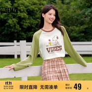 森馬史努比長袖t恤女中長款撞色春秋純棉高克重上衣109524101006