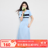 熙世界（sllsky）航海系撞色條紋連衣裙 裙子女夏季2025新款女裝休閑顯瘦收腰夏裝 海灣藍(lán) L
